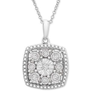 Diamond Cushion Cluster 18" Pendant Necklace (1/10 ct. t.w.) in Sterling Silver